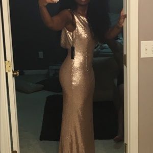 Rose Gold Cowl Back Mermaid Gown